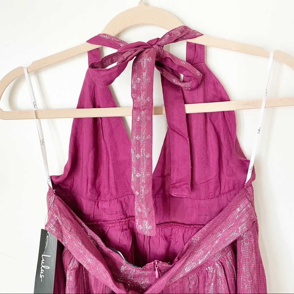 New Lulus Charlize Magenta pink metallic Striped Halter Midi Dress - Picture 4 of 8